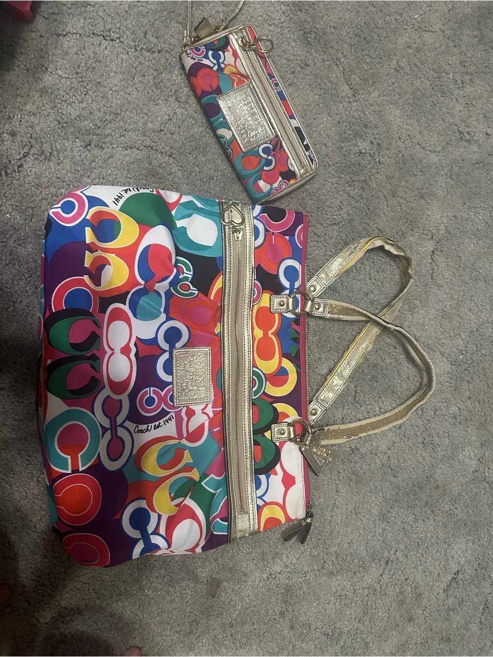 Coach c glam Multicolor Signature Print Tote with Gold Accent